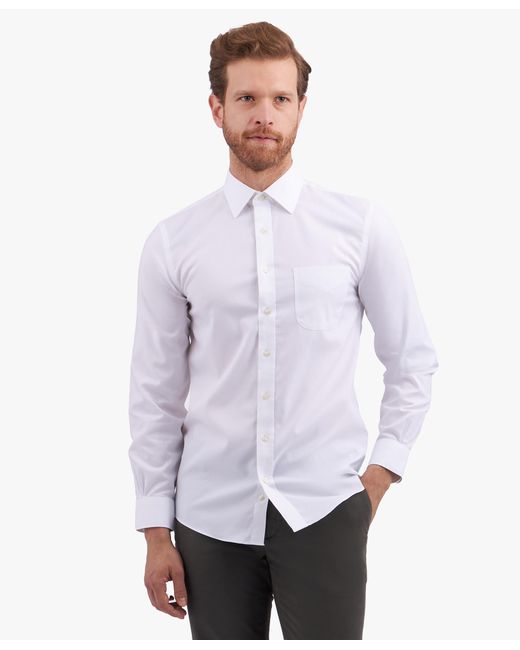 Brooks Brothers White Slim Fit Non-Iron Stretch Cotton Dress Shirt With Ainsley Collar for men