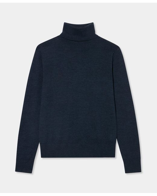 Brooks Brothers Blue Relaxed Diamond Merino Turtleneck Sweater