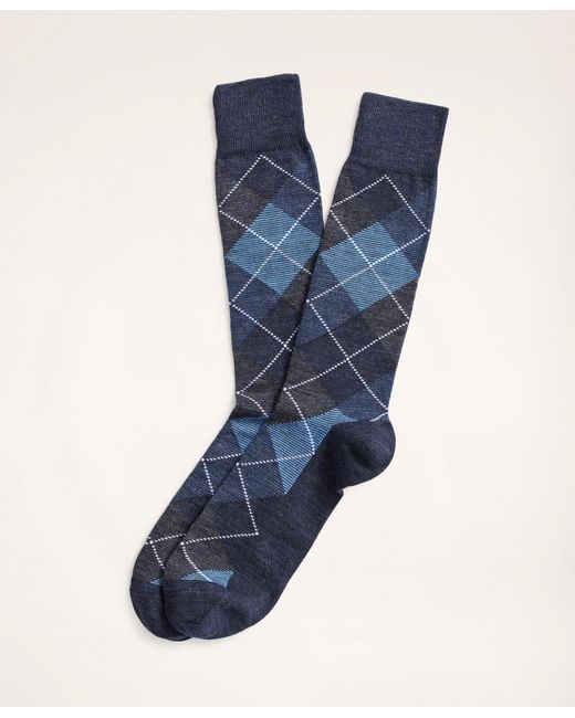 Brooks Brothers Blue Feeder Stripe Argyle Crew Socks for men