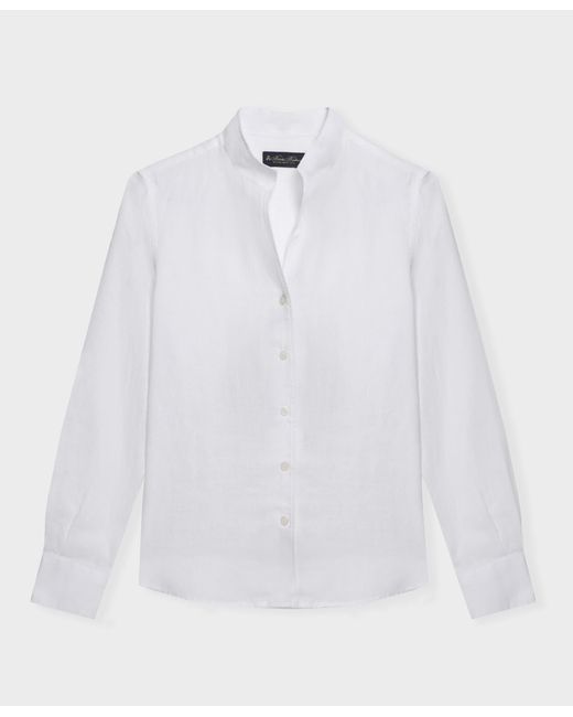 Camisa De Lino Con Cuello De Pie De Corte Slim Brooks Brothers de color White