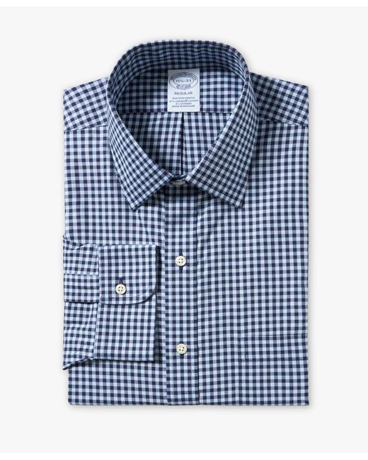 Blue Navy Gingham Regular Fit Non-iron Dress Shirt With Ainsley Collar Brooks Brothers de hombre