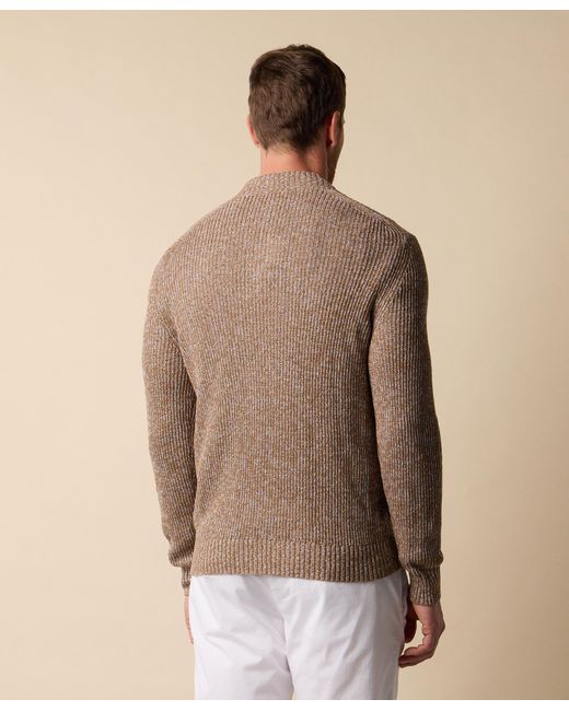 Brooks Brothers Brown Cotton-Linen V-Neck Mouliné Sweater for men