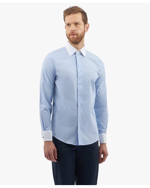 Brooks Brothers Blue Light Slim Fit Non-Iron Stretch Supima Cotton Pinpoint Oxford Cloth Dress Shirt With Ainsley Collar for men