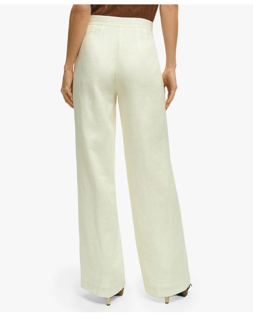 Pantalón Blanco De Lino Plisado Con Pernera Ancha Brooks Brothers de color Natural