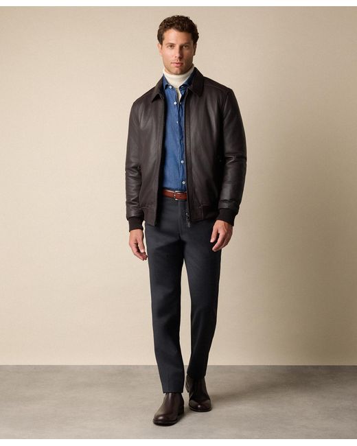 Brooks Brothers Blue Leather Bomber Jacket for men