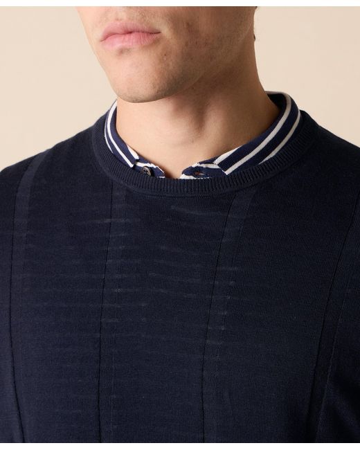 Brooks Brothers Blue Crewneck Cotton-Linen Sweater for men