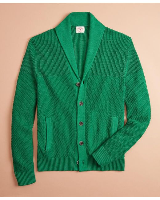 Brooks Brothers Green Textured Shawl-collar Cardigan Sweater for men