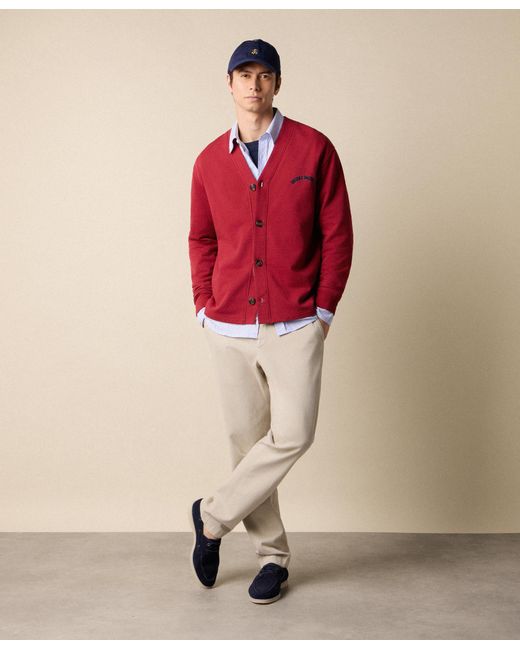 Brooks Brothers Red V-Neck Cotton Cardigan With Logo Print for men