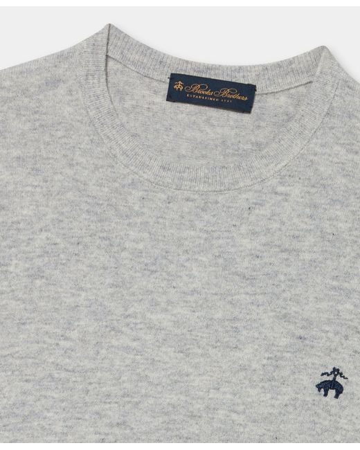 Brooks Brothers Gray Lambswool Crewneck Sweater With Logo for men