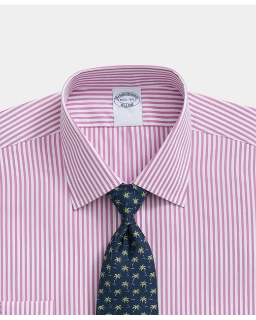Brooks Brothers Pink Regular Fit Striped Cotton Shirt With Ainsley Collar for men