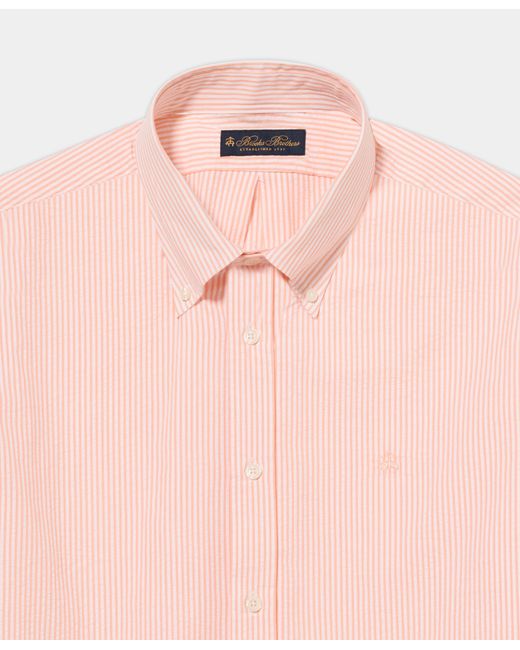 Brooks Brothers Pink Regular Fit Seersucker Shirt With Button Down Collar for men