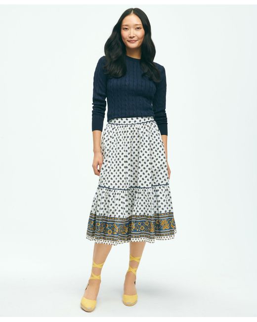 Brooks Brothers Green Floral Paisley A-line Tiered Skirt In Cotton