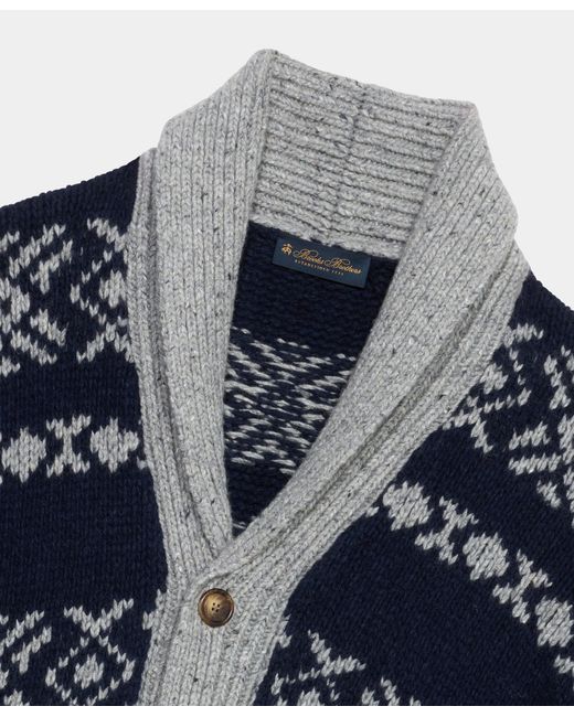 Brooks Brothers Blue Donegal Shawl Collar Cardigan for men