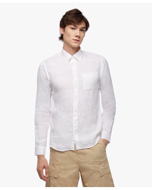 Brooks Brothers White Regular Fit Irish Linen Sport Shirt for men