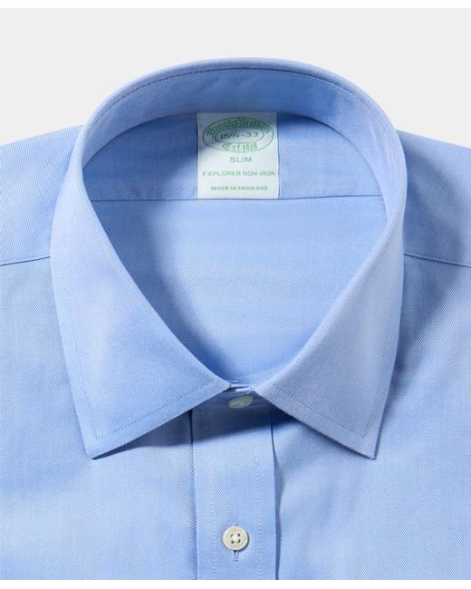 Brooks Brothers Blue Slim Fit Non-Iron Performance Shirt With Ainsley Collar for men