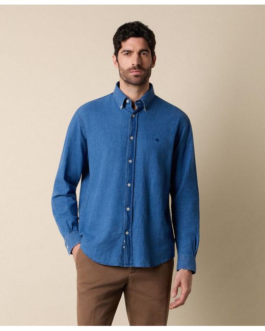 Brooks Brothers Blue Regular Fit Denim Shirt With Button Down Collar for men