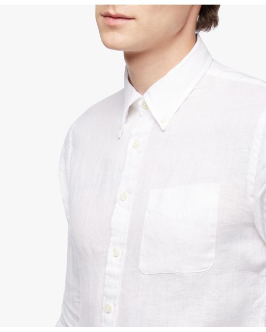 Brooks Brothers White Regular Fit Irish Linen Sport Shirt for men