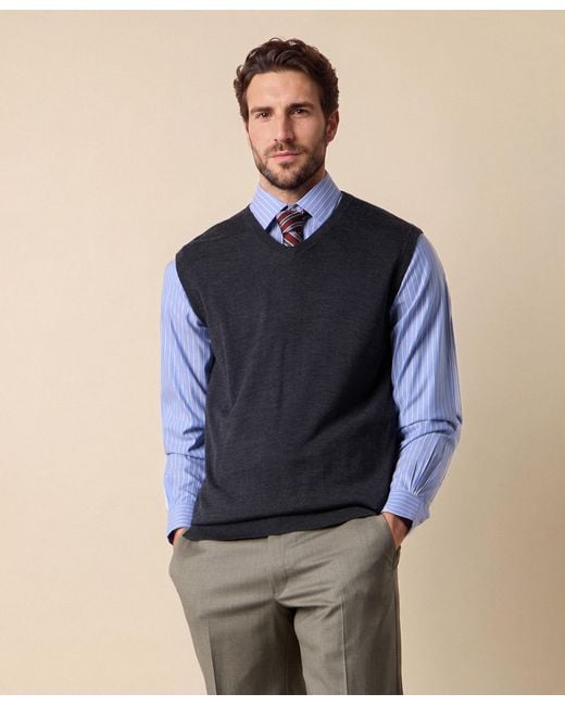 Brooks Brothers Blue Merino Wool Sweater Vest for men