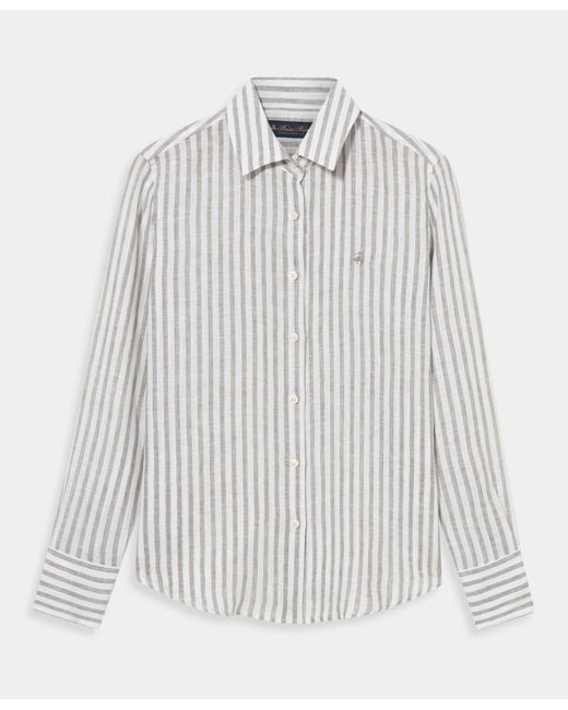 Brooks Brothers White Relaxed Fit Striped Linen Shirt Design