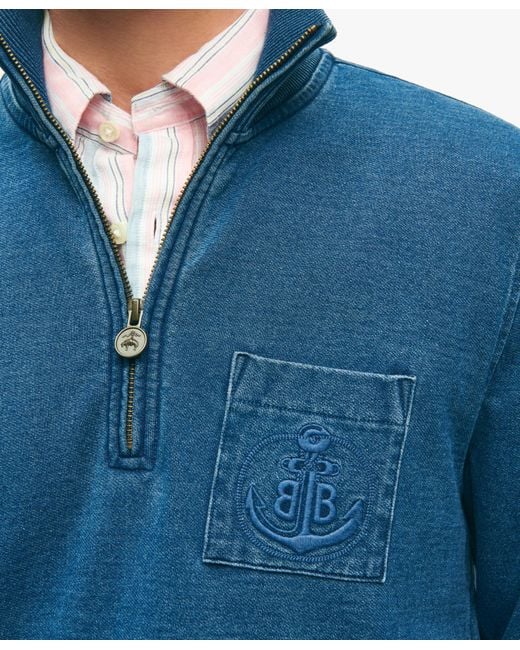 Indigo Half-zip Cotton Jersey di Brooks Brothers in Blue da Uomo
