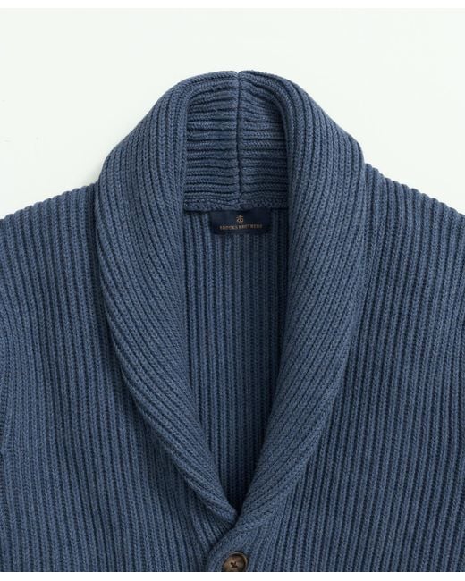 Brooks Brothers Blue Ribbed Cotton Shawl Collar Cardigan for men