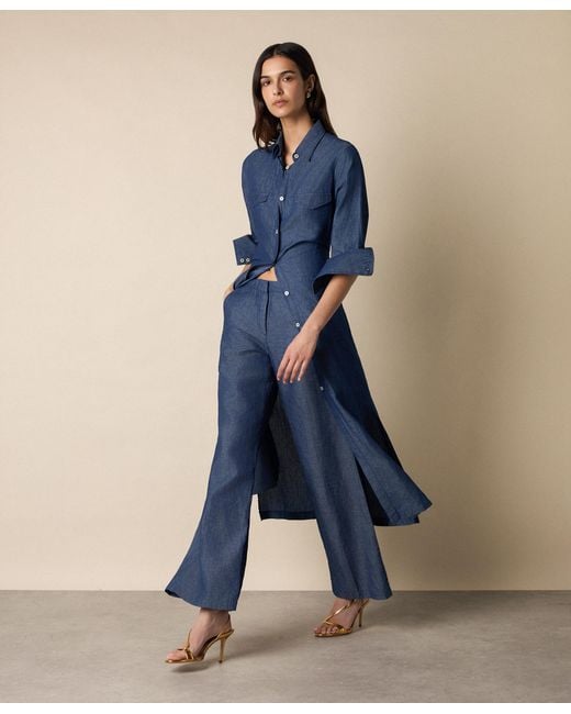 Brooks Brothers Blue Maxi Linen Denim Shirt Dress