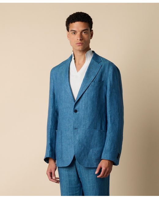 Brooks Brothers Blue Herringbone Linen Blazer for men