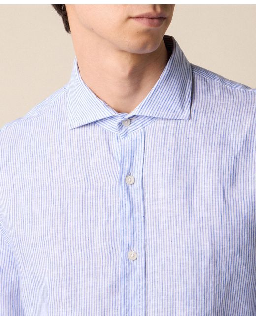 Brooks Brothers Blue Slim Fit Linen Shirt With Spread Collar for men