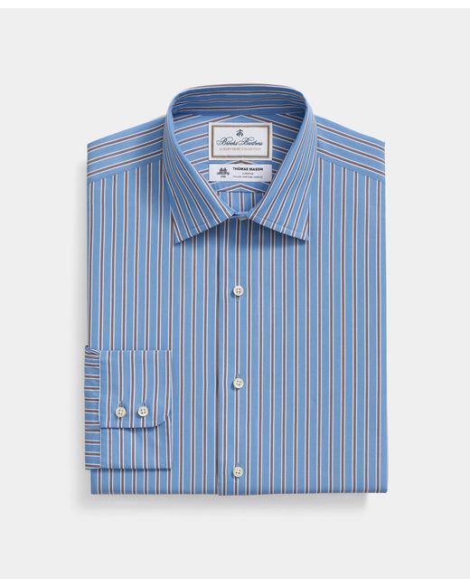 Brooks Brothers Blue Thomas Mason Striped Regular Fit Cotton Shirt With Ainsley Collar for men