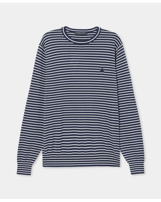 Brooks Brothers Blue Striped Cotton-Silk-Linen Crewneck for men
