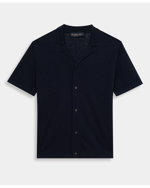 Brooks Brothers Blue Cotton-Linen Knit Polo Shirt for men