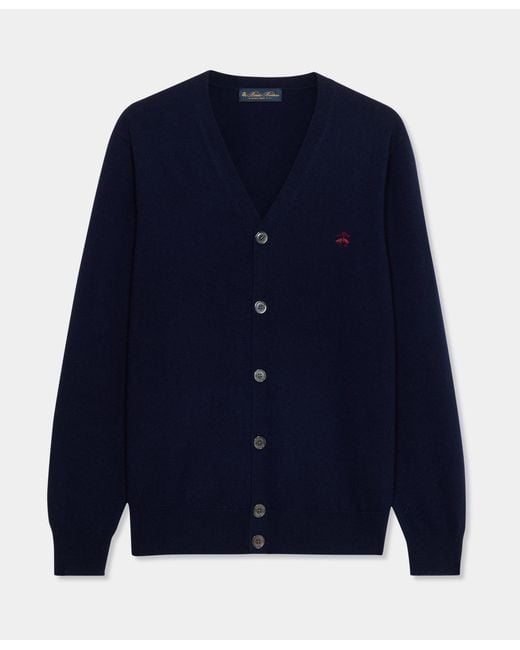 Brooks Brothers Blue Lambswool Cardigan With Logo for men