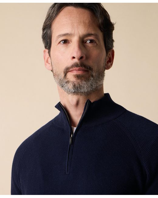 Brooks Brothers Blue Half-Zip English Rib Cotton-Cashmere Sweater for men
