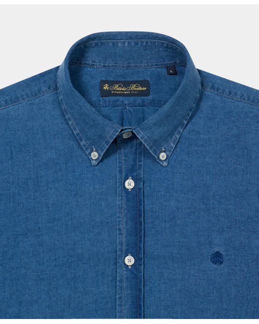 Brooks Brothers Blue Regular Fit Denim Shirt With Button Down Collar for men