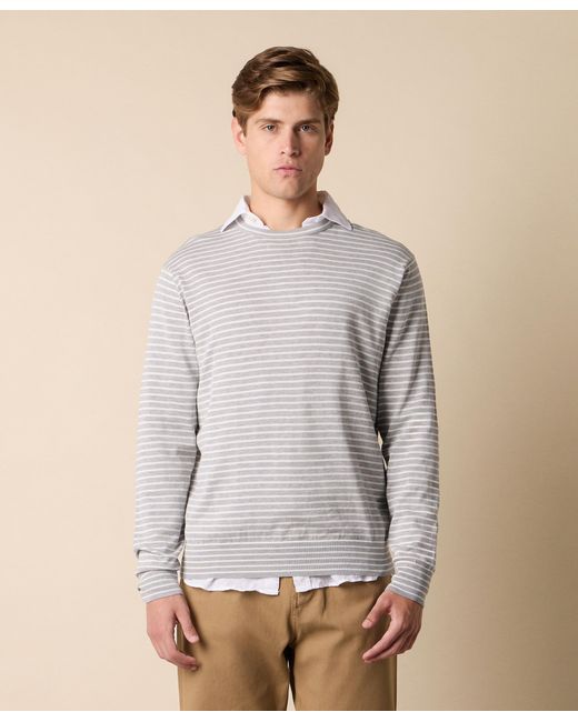 Brooks Brothers Gray Striped Cotton-Silk-Linen Crewneck for men