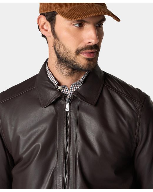 Brooks Brothers Black Leather Bomber Jacket for men