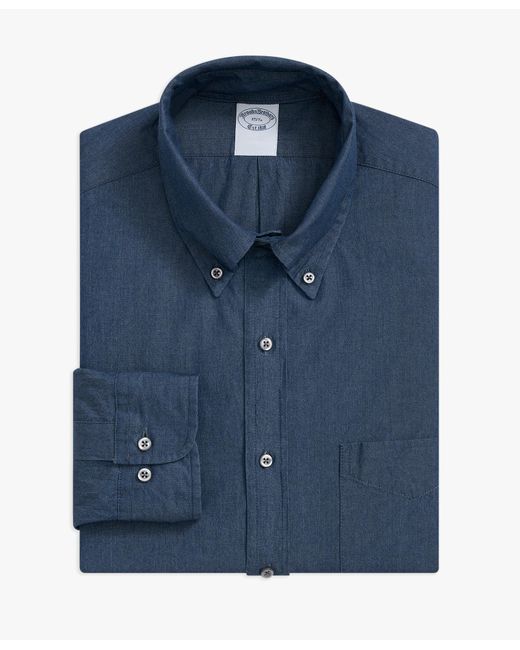 Brooks Brothers Blaues Regular-fit Anzughemd Aus Chambray-baumwolle Mit Button-down-polokragen in Blue für Herren
