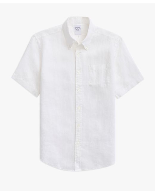 Brooks Brothers Weißes Regular-fit Kurzarm-freizeithemd Aus Irischem Leinen Mit Button-down-kragen in White für Herren
