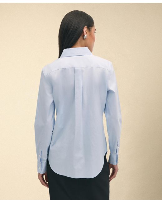 Brooks Brothers Blue Classic-fit Non-iron Stretch Supima Cotton Dress Shirt