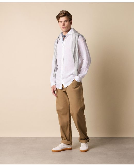 Brooks Brothers White Slim Fit Linen Shirt With Spread Collar for men