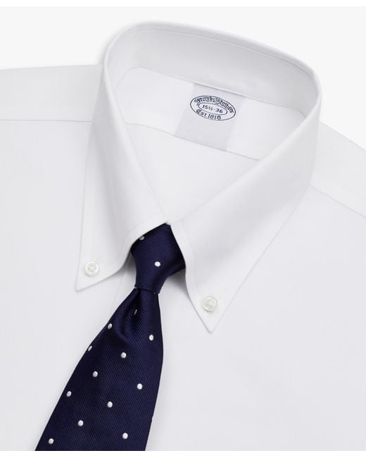 White Regular Fit Non-iron Stretch Supima Cotton Twill Dress Shirt With Button Down Collar di Brooks Brothers in Blue da Uomo