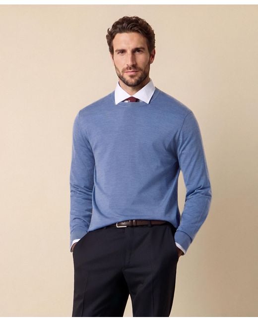 Brooks Brothers Blue Merino Wool Crewneck Sweater for men