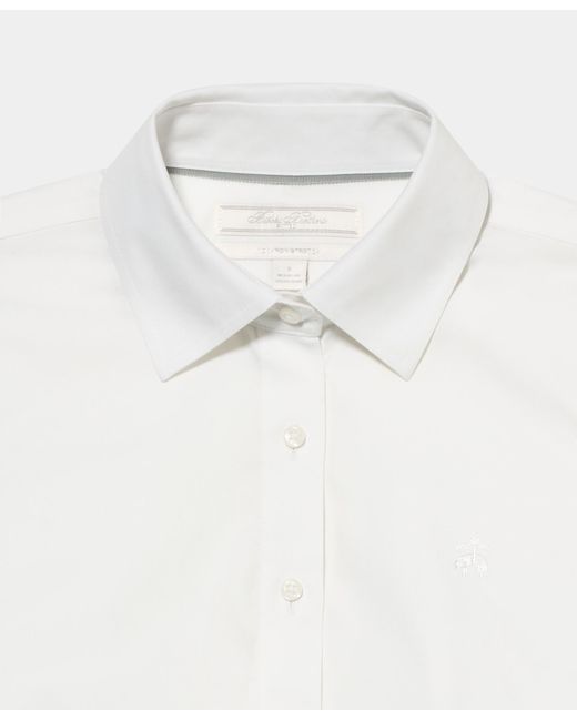Brooks Brothers White Fitted Non-Iron Oxford Pinpoint Supima Shirt With Forward Point Collar