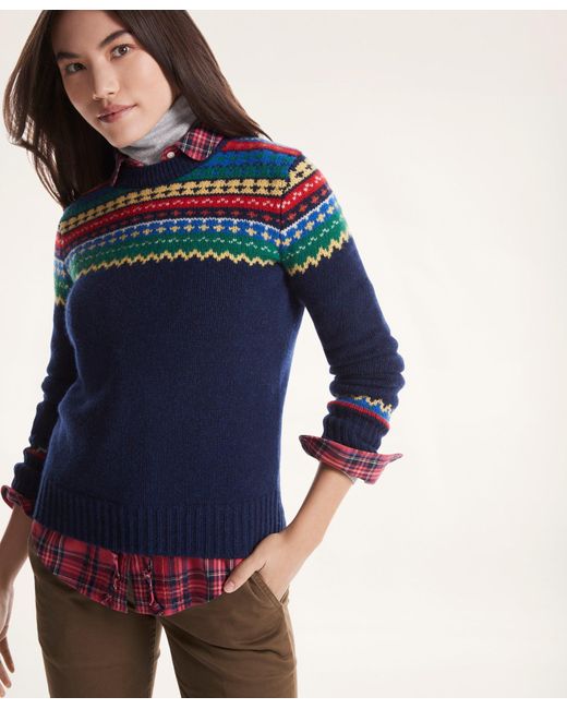 Brooks Brothers Lambswool Fair Isle Sweater in Blue | Lyst