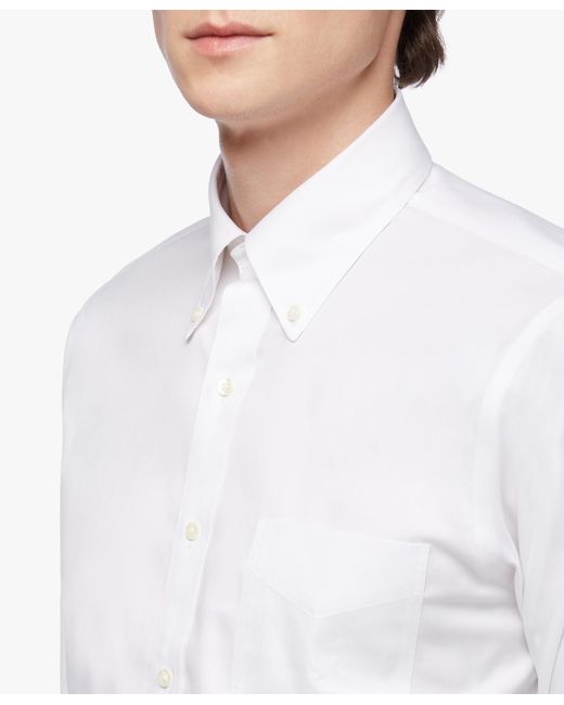 Brooks Brothers White Regular Fit Non-Iron Supima Oxford Pinpoint Shirt With Button Down Collar for men
