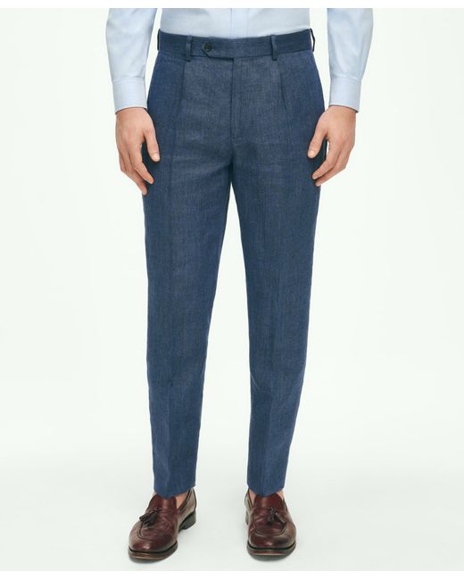 Brooks Brothers Blue Slim Fit Linen-blend Herringbone Suit Pants for men