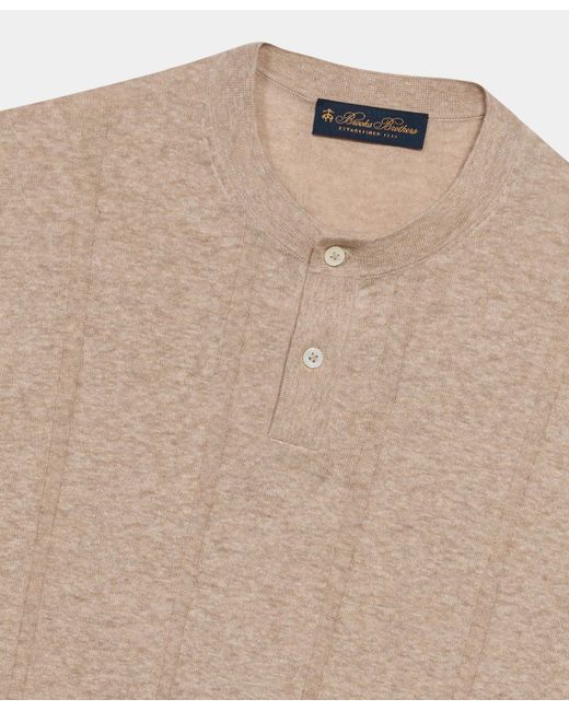 Brooks Brothers Natural Flat Rib Cotton-Linen Henley T-Shirt for men