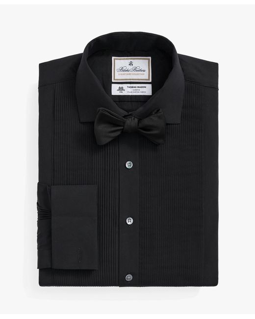 Brooks Brothers Black X Thomas Mason Cotton English Collar, Swiss Pleat Front Tuxedo Shirt for men