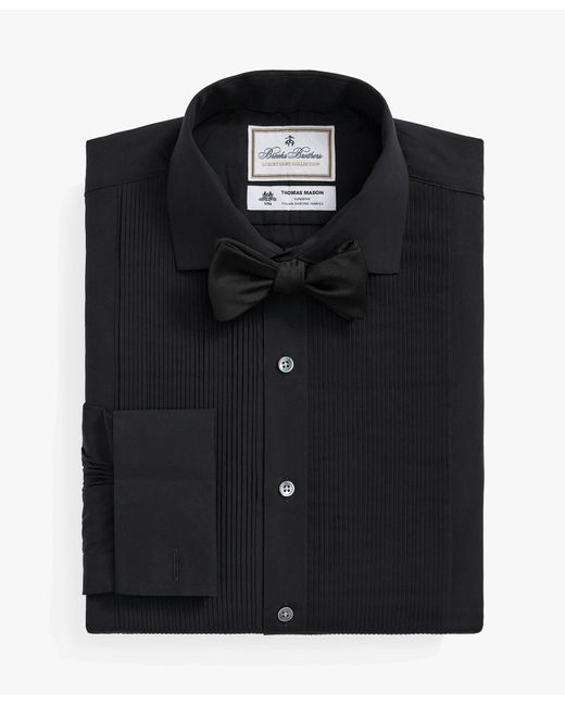 Brooks Brothers Black X Thomas Mason Cotton English Collar, Swiss Pleat Front Tuxedo Shirt for men