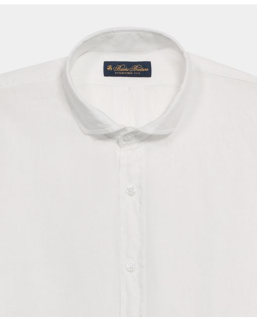 Brooks Brothers White Slim Fit Linen Shirt With Spread Collar for men